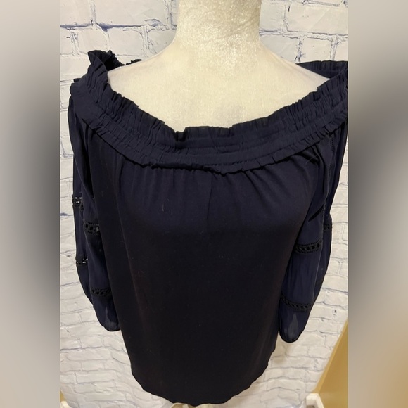 Ann Taylor Loft Blue Blouse Off The Shoulder Top Small - Picture 2 of 5